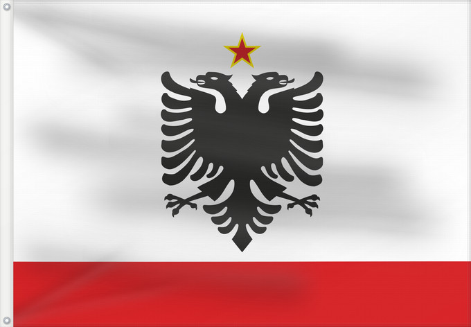 Bandera, con dos ojales metálicos y lado del asta reforzado: Naval Ensign of Albania 1958-1992