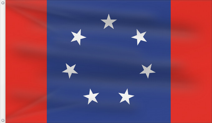 Bandera, con dos ojales metálicos y lado del asta reforzado: Federated States of Antarctica The current flag of the Federated States of Antarctica États fédérés de l'Antarctique Estados Federados de la Antártida Föderierte Staaten von Antarktika Stati Federati dell'Antartide