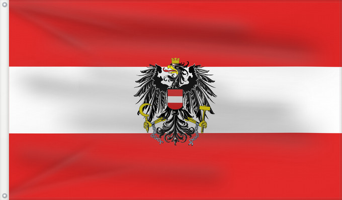 Drapeau, avec deux œillets métalliques et guindant renforcé : Austria	L Autriche	Österreichs	D Austria	Oostenrijk	Áustria	Austrii	Östareichische Flaggn	Austrije	D Àustria	Rakouská vlajka	Austria lipp	Itävallan	HOstaire	Ausztria	Austriacum	Austrijas	Ta  l-Awstrija	Østerrikes flagg	Det austerrikske flagget	Stago Estre