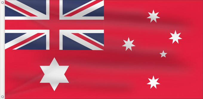 Flag, with two metal eyelets and reinforced hoist: Civil Ensign of Australia  1903–1908	Civil ensign of Australia  1903–1908	Australie - Pavillon Civil (1903-1908)	Australia - Pavellón Civil (1903-1908)	Australien - Zivilschiffsflagge (1903-1908)	Australia - Insegna Civile (1903-1908)