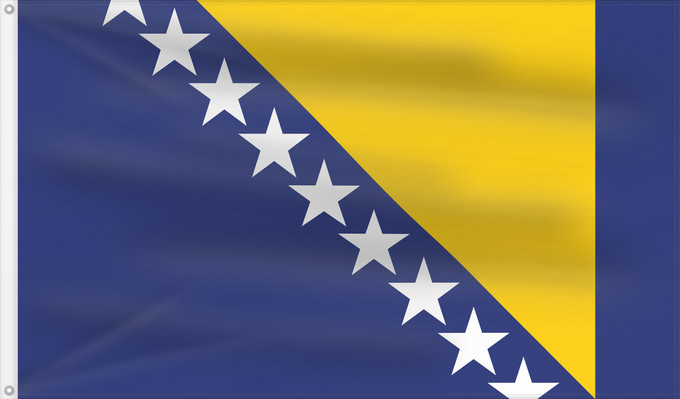 Drapeau, avec deux œillets métalliques et guindant renforcé : Bosnia and Herzegovina Bosnie-Herzégovine Bosnia y Herzegovina Bosnien und Herzegowina Bosnia-Erzegovina Bosnië en Herzegovina Bośni i Hercegowiny علم البوسنة والهرسك Bosne i Hercegovine Bosny a Hercegoviny Боснꙑ ꙁнамѧ / Ⰱⱁⱄⱀⱏⰺ ⰸⱀⰰⰿⱔ Bosnien-Hercegovinas