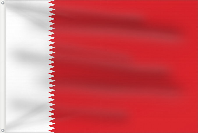 Drapeau, avec deux œillets métalliques et guindant renforcé : Bahrain  1932–1972	Bahrain used from 1924 to 5 October 1950	Bahreïn (1932-1972)	Baréin (1932-1972)	Bahrain (1932-1972)
