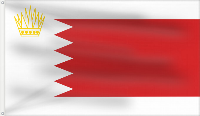 Drapeau, avec deux œillets métalliques et guindant renforcé : Royal Standard of Bahrain Royal standard of Bahrain Étendard Royal du Bahreïn Estandarte Real de Bahréin Königsstandarte von Bahrain Stendardo Reale del Bahrein العلم الملكي البحرين