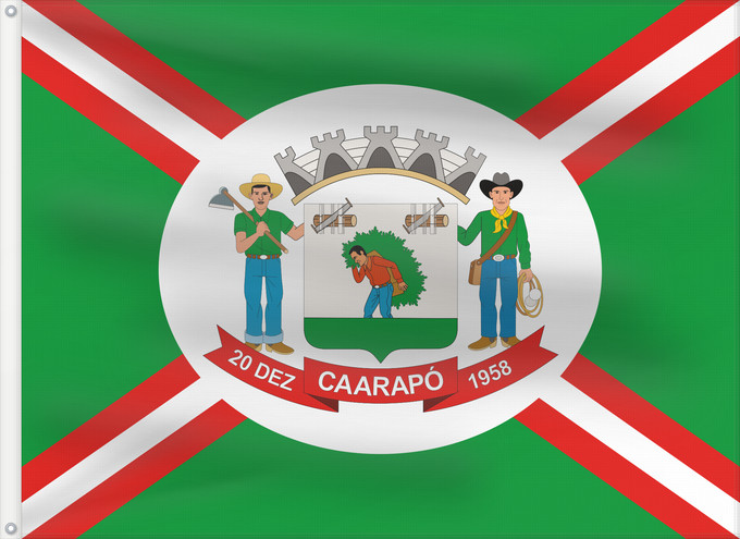 Bandera, con dos ojales metálicos y lado del asta reforzado: Caarapo MatoGrossodoSul Brasil Caarapó Município de Caarapó no Estado de Mato Grosso do Sul