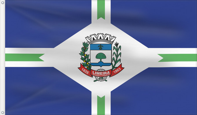 Bandera, con dos ojales metálicos y lado del asta reforzado: Limeira SaoPaulo Brasil Limeira Município de Limeira no Estado de São Paulo