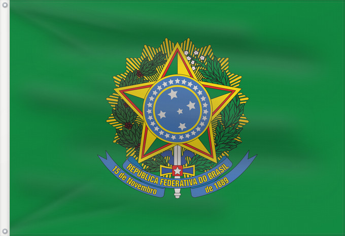 Bandera, con dos ojales metálicos y lado del asta reforzado: President of Brazil	Presidential Standard of Brazil	Étendard Présidentiel du Brésil	Estandarte Presidencial de Brasil	Präsidialstandarte von Brasilien	Stendardo Presidenziale del Brasile	Presidential Flag of Brazil