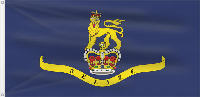 Bandiera, con due occhielli metallici e lato dell'asta rinforzato: Governor-General of Belize	Gouverneur général du Belize	Gobernador General de Belice	General-Gouverneur von Belize	Governatore generale del Belize