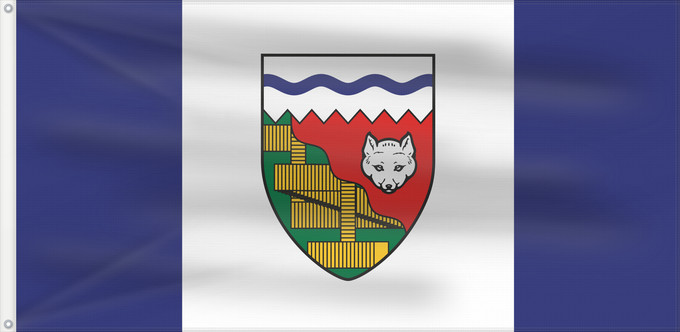 Drapeau, avec deux œillets métalliques et guindant renforcé : Northwest Territories Territoires du Nord-Ouest Territorios del Noroeste Nordwest-Territorien Territori del Nordovest Banniel Tiriadoù ar Gwalarn, Kanada ᓄᓇᑦᓯᐊᖅ ᓴᐃᒻᒪᑎ