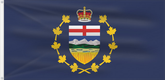 Drapeau, avec deux œillets métalliques et guindant renforcé : Lieutenant-Governor of Alberta	Lieutenant-gouverneur de Alberta	Teniente Gobernador de Alberta	Lieutenant Governor von Alberta	Luogotenente Governatore dell'Alberta