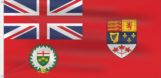 Drapeau, avec deux œillets métalliques et guindant renforcé : Lieutenant-Governor of Ontario  1959–1965	Lieutenant-Governor of Ontario (1959–1965)	Lieutenant-gouverneur de Ontario  1959–1965	Teniente Gobernador de Ontario (1959–1965)	Lieutenant-Gouverneur von Ontario (1959–1965)	Luogotenente Governatore dell'Ontario