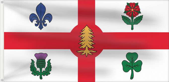 Drapeau, avec deux œillets métalliques et guindant renforcé : Montreal	City of Montreal, Canada	Ville de Montréal, Canada	Die Fahne der Stadt Montreal, Kanada