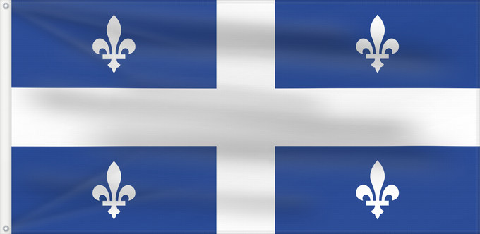 Drapeau, avec deux œillets métalliques et guindant renforcé : Quebec  1-2	Quebec with ratio 1 2	Québec  proportion 1 2	Quebec (1:2)	Québec (1:2)