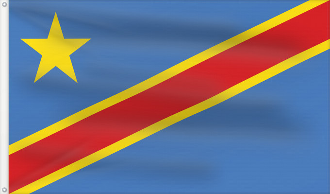 Flag, with two metal eyelets and reinforced hoist: Democratic Republic of the Congo	The national flag of the Democratic Republic of the Congo	La République démocratique du Congo	Rep. Dem. del Congo	Demokratischen Republik Kongo	Repubblica Democratica del Congo	Democratische Republiek Congo	علم جمهورية الك