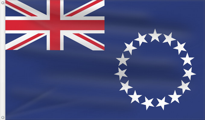 Flag, with two metal eyelets and reinforced hoist: Cook Islands	Cook !Îles Cook	Islas Cook	Cookinseln