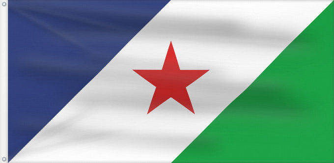 Bandera, con dos ojales metálicos y lado del asta reforzado: Agua de Dios	Da Agua de Dios