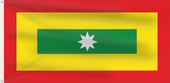 Flagge, mit zwei Metallösen und verstärktem Besatzband: Cartagena  Bolívar	Cartagena (Bolívar)	Carthagène (Bolívar)	Ciudad de Cartagena de Indias  Bolívar