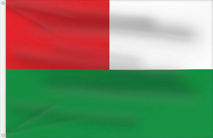 Flagge, mit zwei Metallösen und verstärktem Besatzband: El Santuario  Antioquia	El Santuario (Antioquia)	Municipio de El Santuario  Antioquia   Consta de dos fajas la superior dividida en dos y en los colores Rojo y Blanco; Verde esmeralda a todo lo largo de la faja inferior