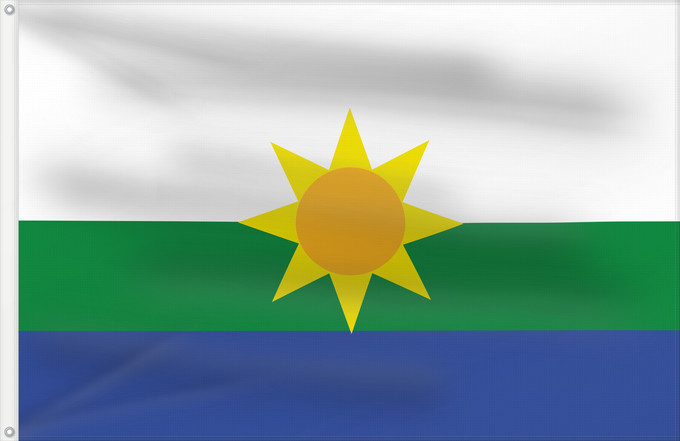 Bandera, con dos ojales metálicos y lado del asta reforzado: Leticia  Colombia	Leticia	Municipio de Leticia  Amazonas - Colombia