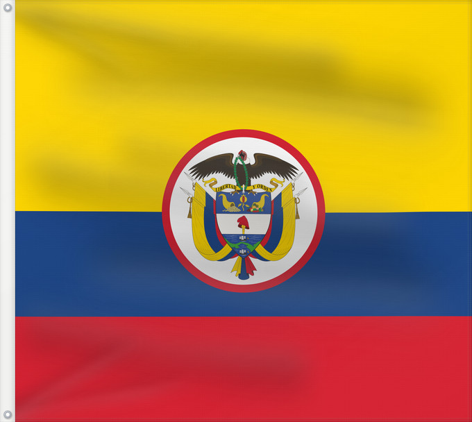 Flagge, mit zwei Metallösen und verstärktem Besatzband: Military flag of Colombia	That is used by the Army of Colombia	Guerra del Ejército de Colombia para las tropas de a pie	Militare della Colombia