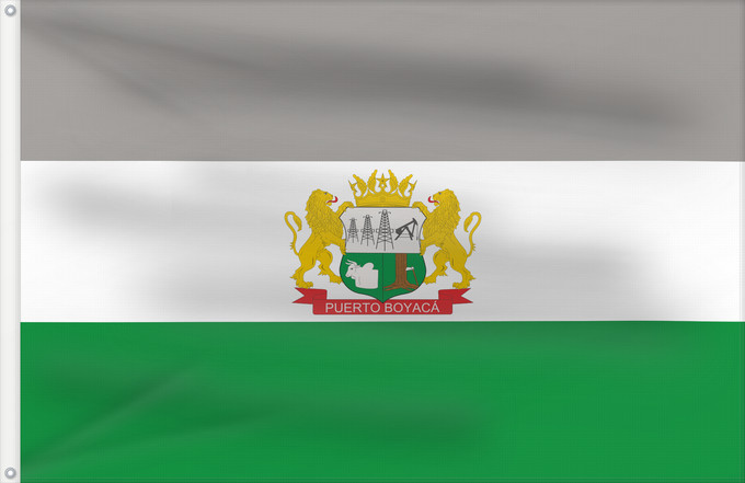 Flagge, mit zwei Metallösen und verstärktem Besatzband: Puerto Boyacá	Town of Puerto Boyacá; in Boyacá, Colombia	Municipio de Puerto Boyacá; en Boyacá, Colombia