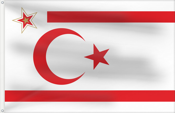 Flagge, mit zwei Metallösen und verstärktem Besatzband: President of the Turkish Republic of Northern Cyprus	Presidential standard of the Turkish Republic of Northern Cyprus	Étendard présidentiel de la République turque de Chypre du Nord	Estandarte presidencial de la República Turca del Norte de Chipre	Standar