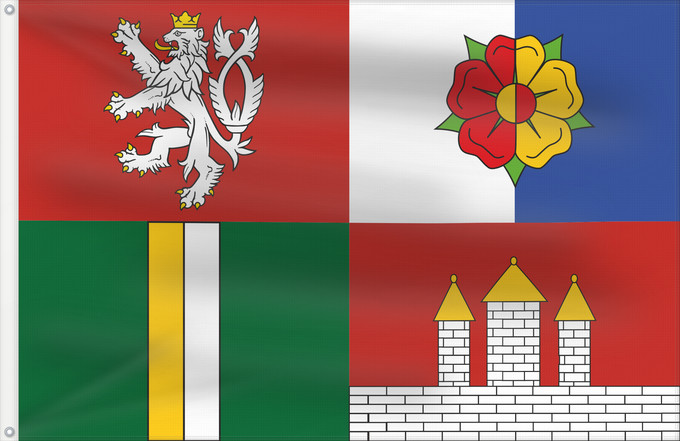 Bandera, con dos ojales metálicos y lado del asta reforzado: South Bohemian Region Région de Bohême du Sud Südböhmische Region