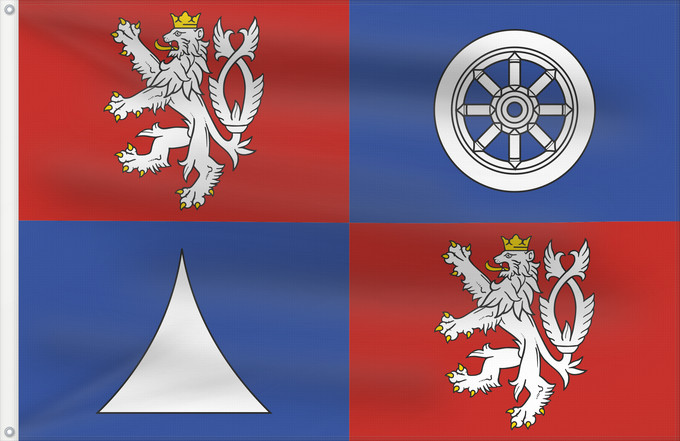 Bandera, con dos ojales metálicos y lado del asta reforzado: Liberec Region Région de Liberec Región de Liberec Region Liberec Regione di Liberec