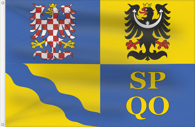 Bandera, con dos ojales metálicos y lado del asta reforzado: Olomouc Region Région d'Olomouc Región de Olomouc Region Olomouc Olomouckého kraje