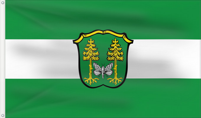 Bandera, con dos ojales metálicos y lado del asta reforzado: Kirchseeon, M (Ebersberger Grünes Land)