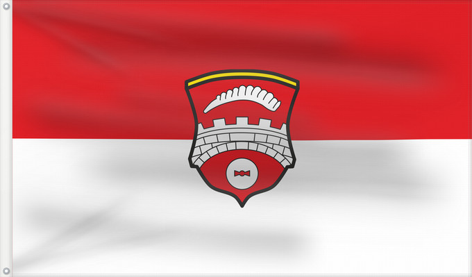 Bandera, con dos ojales metálicos y lado del asta reforzado: Bruckmühl, M (Chiemsee-Alpenland)