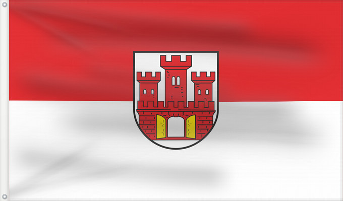 Bandera, con dos ojales metálicos y lado del asta reforzado: Weilheim i.OB, St (Pfaffenwinkel)