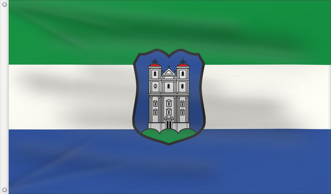 Bandera, con dos ojales metálicos y lado del asta reforzado: Fuchsmühl, M (Oberpfälzer Wald)