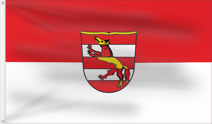 Bandera, con dos ojales metálicos y lado del asta reforzado: Fuchsstadt (Fränkisches Weinland)