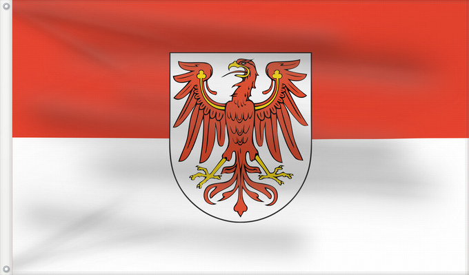 Flagge, mit zwei Metallösen und verstärktem Besatzband: Brandenburg	Brandebourg	Brandeburgo
