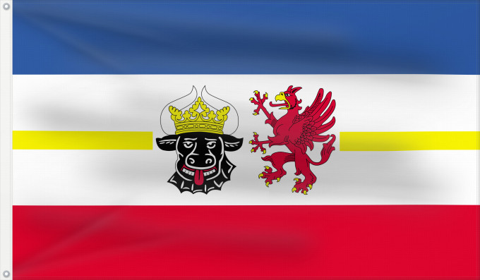 Bandera, con dos ojales metálicos y lado del asta reforzado: Mecklenburg-Western Pomerania	Mecklenburg-Vorpommern	Mecklembourg-Poméranie-Occidentale	Mecklemburgo-Pomerania Occidental	Meclemburgo-Pomerania Anteriore
