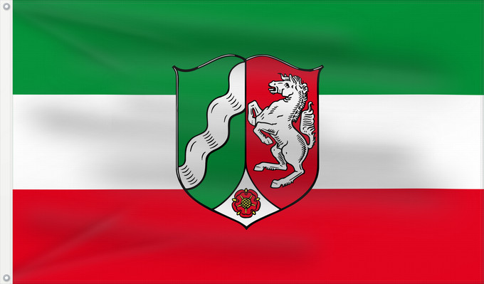 Bandera, con dos ojales metálicos y lado del asta reforzado: North Rhine-Westphalia Civil flag of North Rhine-Westphalia Rhénanie-du-Nord - Westphalie Renania del Norte-Westfalia Landesflagge Nordrhein-Westfalens Renania settentrionale-Westfalia Banniel Nordrhein-Westfalen