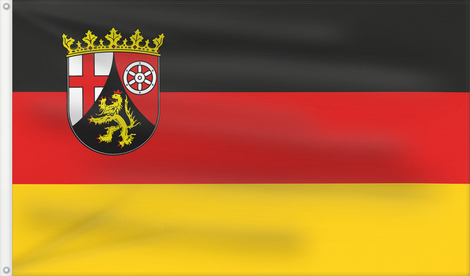 Bandera, con dos ojales metálicos y lado del asta reforzado: Rhineland-Palatinate	Civil and state flag of the state Rhineland-Palatinate	Rhénanie-Palatinat	Renania-Palatinado	Zivil- und Landesdienstflagge des Landes Rheinland-Pfalz	Renania-Palatinato