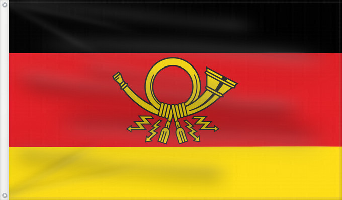 Flag, with two metal eyelets and reinforced hoist: German post  1950-1994	The service flag of German Federal Post	Drapeau de service de la Poste fédérale allemande (1950-1994)	Bandera de servicio de la Administración Postal Federal Alemana (1950-1994)	Die Dienstflagge der Deutschen Bundespost	Bandiera di 