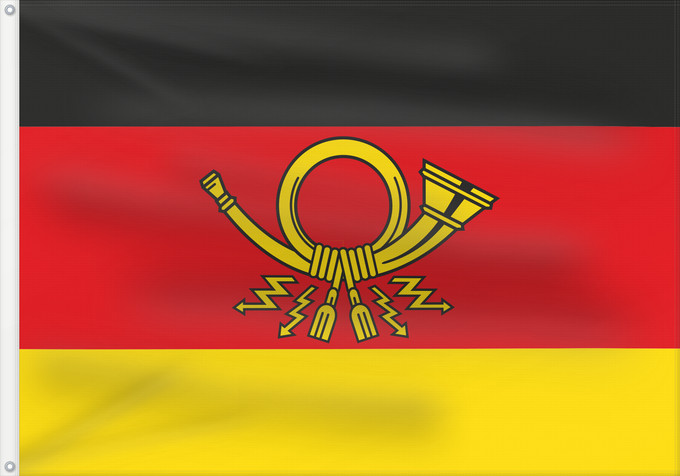 Flag, with two metal eyelets and reinforced hoist: German post state secretary On official car of the State Secretary of German Federal Ministry of postal system and telecommunications Secrétaire d'État du Ministère Fédéral Allemand des Postes et Télécommunications - Drapeau Secretario de Estado del Minis