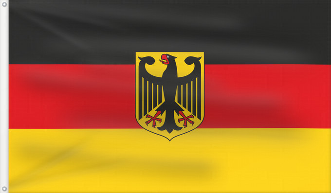 Flag, with two metal eyelets and reinforced hoist: Germany unoff State flag of Germany with coat of arms instead of federal shield unofficial variant Allemagne (non officiel) Alemania (no oficial) Deutschland (inoffiziell) Germania (non ufficiale)