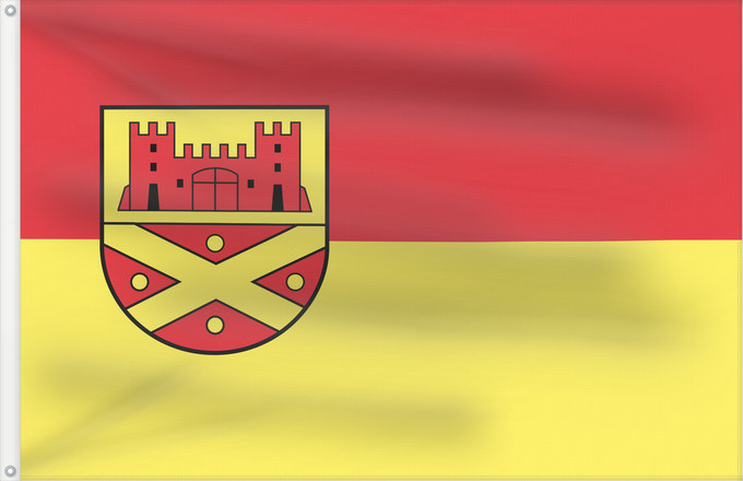 Flag, with two metal eyelets and reinforced hoist: Hüllhorst It is easy to put a border around this flag image