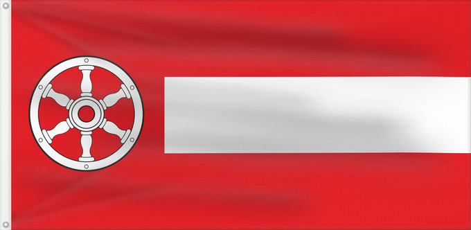 Flag, with two metal eyelets and reinforced hoist: Kreisfreien Stadt Erfurt laut Hauptsatzung German city of Erfurt The flag shows three horizontal stripes of equal width in the colours red over white over red and a red vertical stripe on the leech Ville allemande d’Erfurt Erfurt Kreisfreien Stadt Erfurt