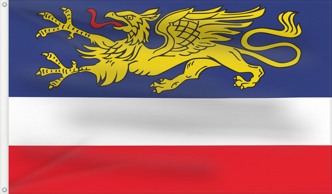Flag, with two metal eyelets and reinforced hoist: Rostock City Rostock Ville de Rostock Hansestadt Rostock Vun de Stadt Rostock