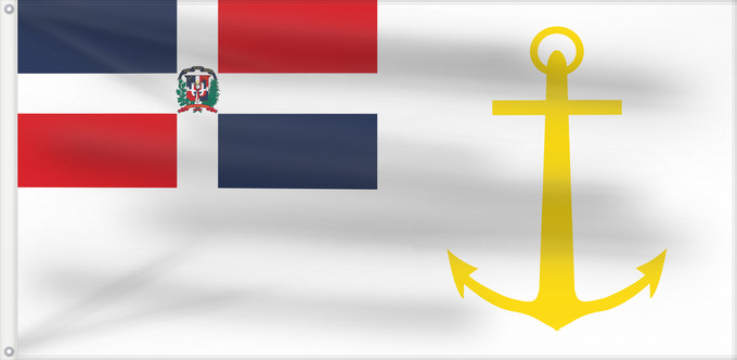 Flagge, mit zwei Metallösen und verstärktem Besatzband: Presidential Standard of the Dominican Republic  At Sea	Presidential Standard of the Dominican Republic (At Sea)	Étendard présidentiel de la République Dominicaine (en mer)	Estandarte Presidencial de la República Dominicana (en el mar)	Präsidentenstandart