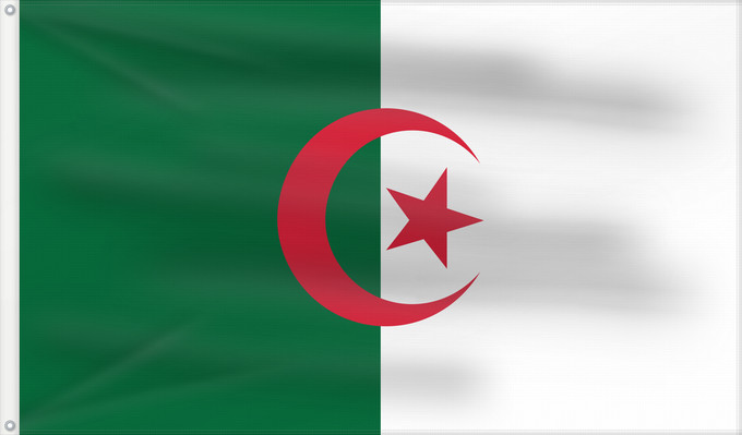 Bandera, con dos ojales metálicos y lado del asta reforzado: Algeria L Algérie Argelia Algerien Dell Algeria Algerije Argélia Algierii Vo Algérie علم الجزائر Σημαία της Αλγερίας Alĝerio Algerian דגל אלג יריה Algéria Aljazair アルジェリアの国旗 Asenǧaq n Dzayer 알제리의 국기 Drapèu d Argeria Флаг Алжира Alžirije Algeriets ⴰⵏⴰⵢ ⴰⴷⵣ
