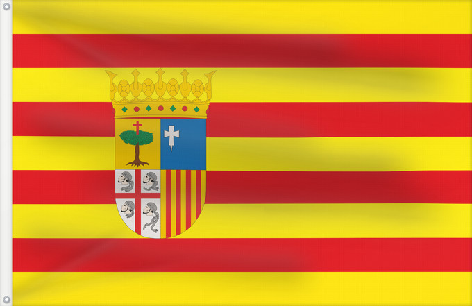 Bandera, con dos ojales metálicos y lado del asta reforzado: Aragon	Aragón	Aragona