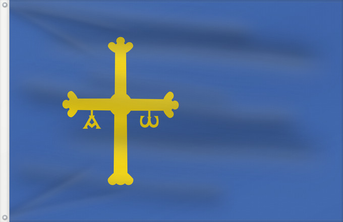 Bandera, con dos ojales metálicos y lado del asta reforzado: Asturias	Principality of Asturias	Principauté des Asturies	Principado de Asturias	Asturien	D Asturies	Флаг Астурии