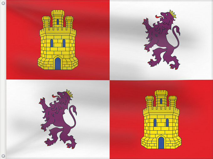 Bandera, con dos ojales metálicos y lado del asta reforzado: Castile and León	Autonomous community of Castile and León	Castille-et-León	Comunidad autónoma de Castilla y León	Kastilien und León	Castiglia e León