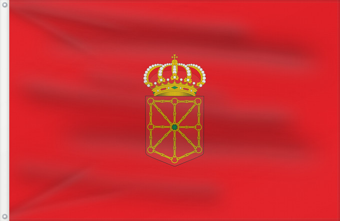 Bandera, con dos ojales metálicos y lado del asta reforzado: Navarra Navarre Spain Article 7.2. of the LORAFNA stipulates The flag of Navarre is red Communauté Forale de Navarre Comunidad Foral de Navarra Navarre Nafarroako Foru Komunitatea bandera Nafarroako armarria