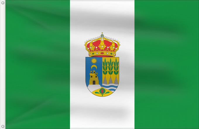 Bandera, con dos ojales metálicos y lado del asta reforzado: Albanchez Spain Albanchez, in Almería province, Spain Albanchez Paño de proporciones 2/3 alto por largo dividido en tres franjas verticales de igual anchura Blanca la central y verdes las exteriores